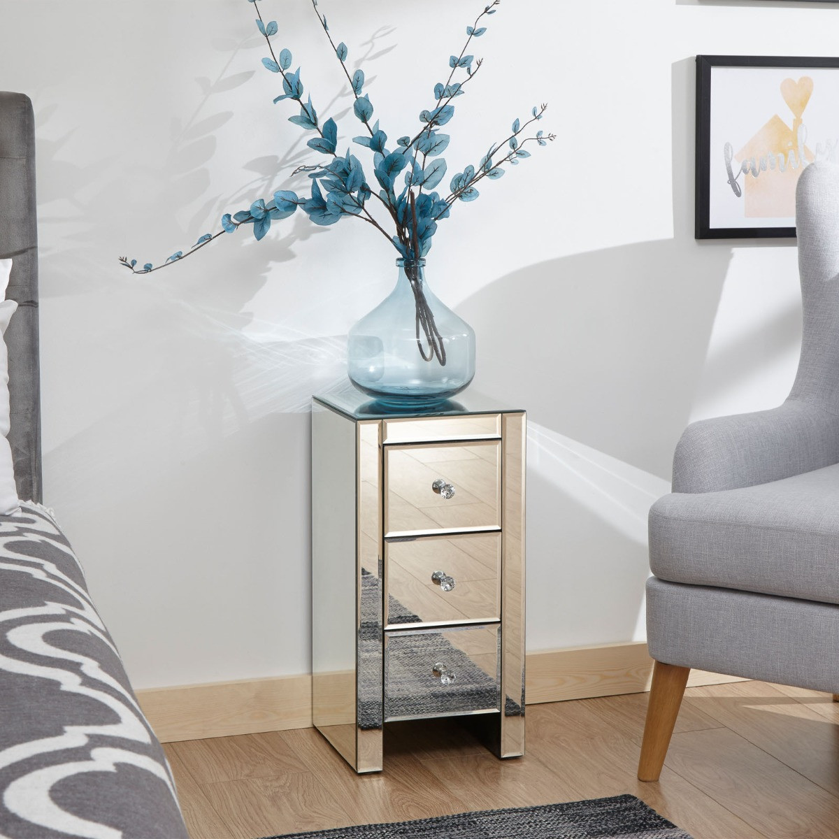 Mirrored 3 Drawer Slim Chest Clear Glass>
