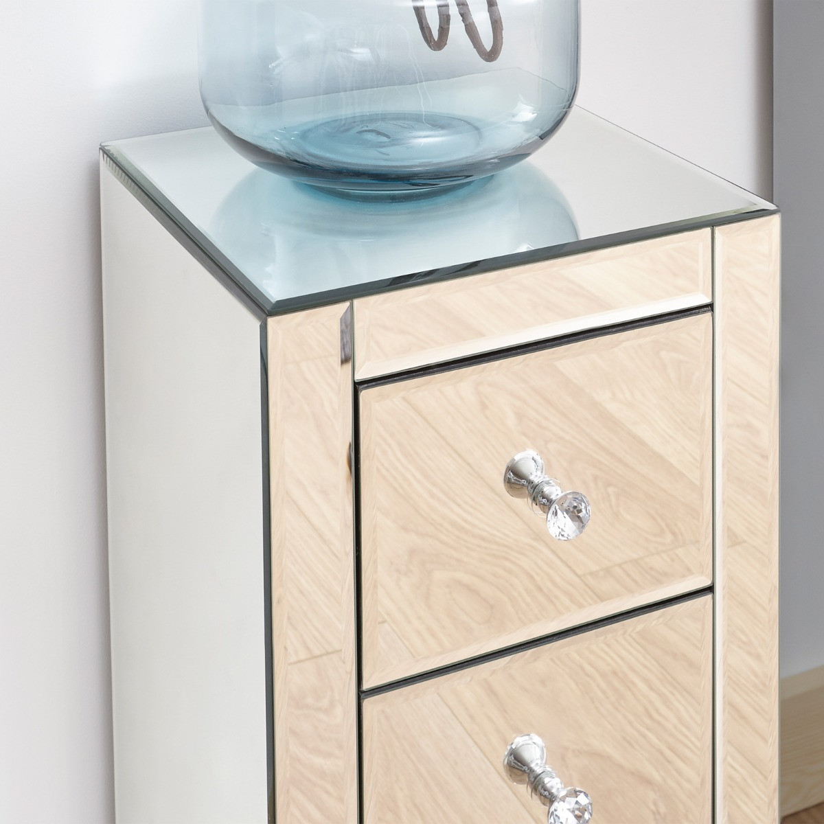 Mirrored 3 Drawer Slim Chest Clear Glass>