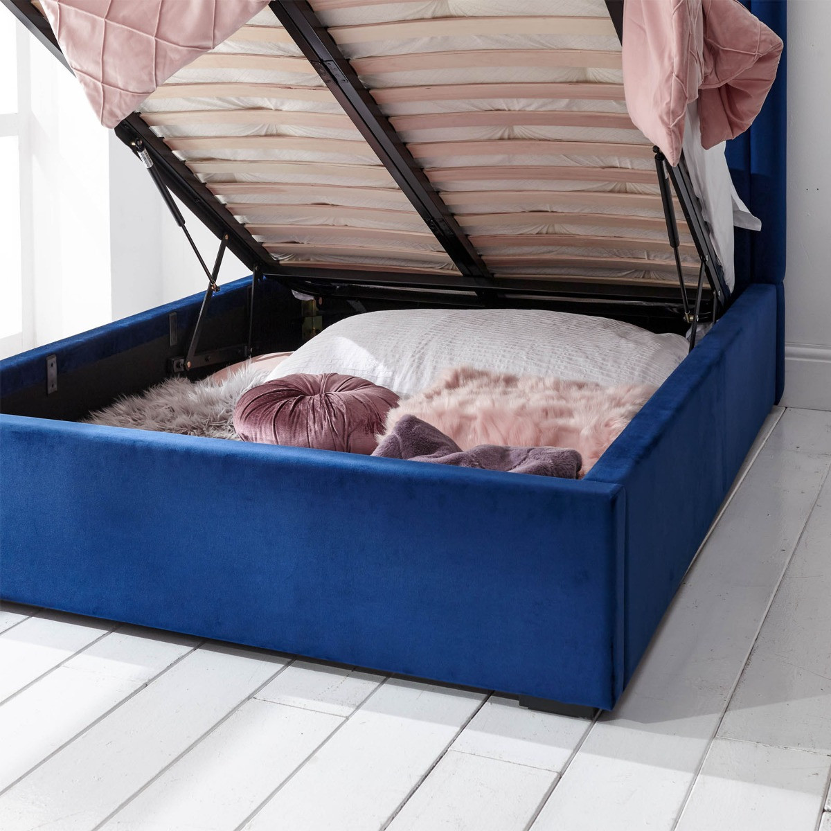 Milazzo Ottoman Storage Bed, 4ft 6 Double - Royal Blue>