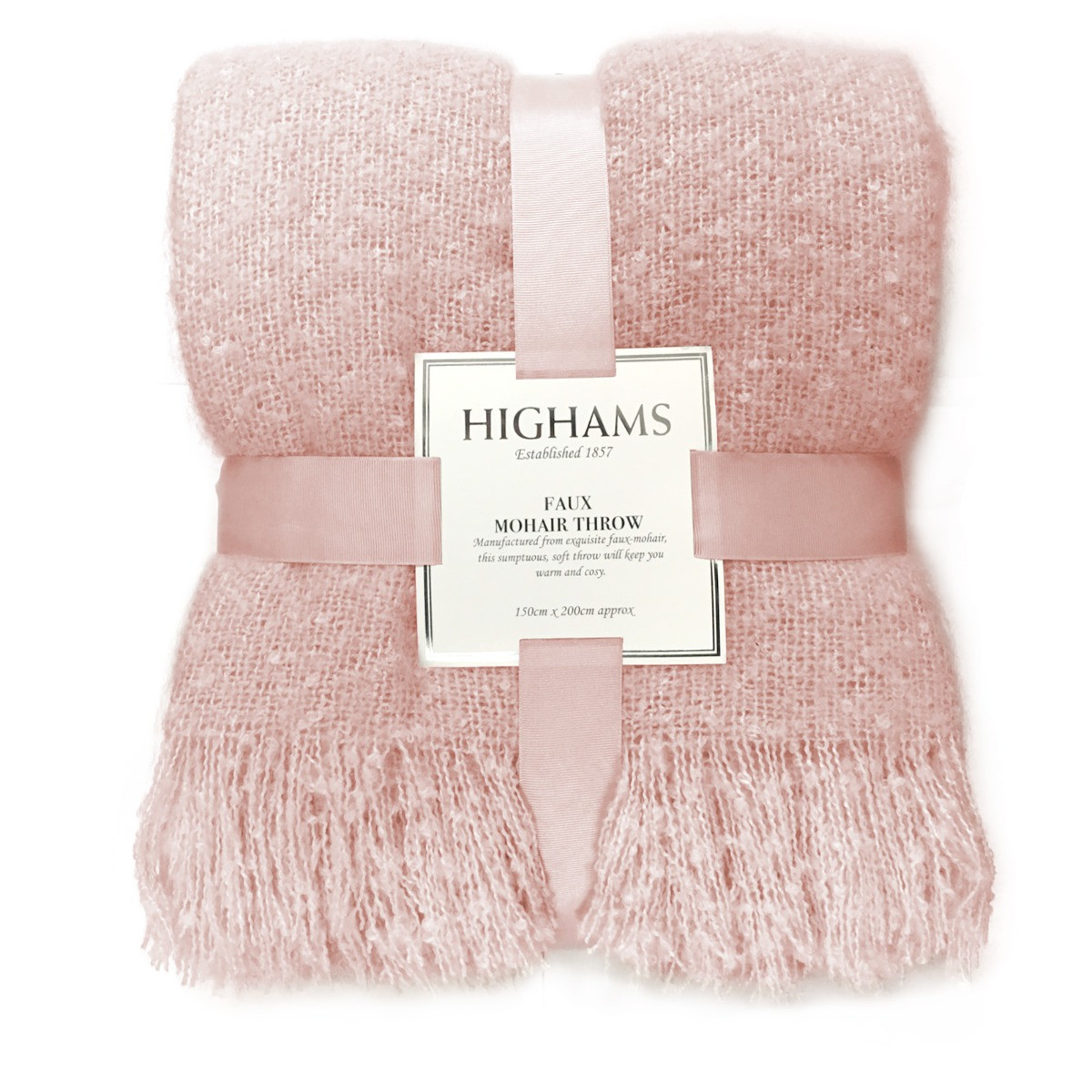 Highams Mohair Throw, Blush Pink - 150 x 200cm>