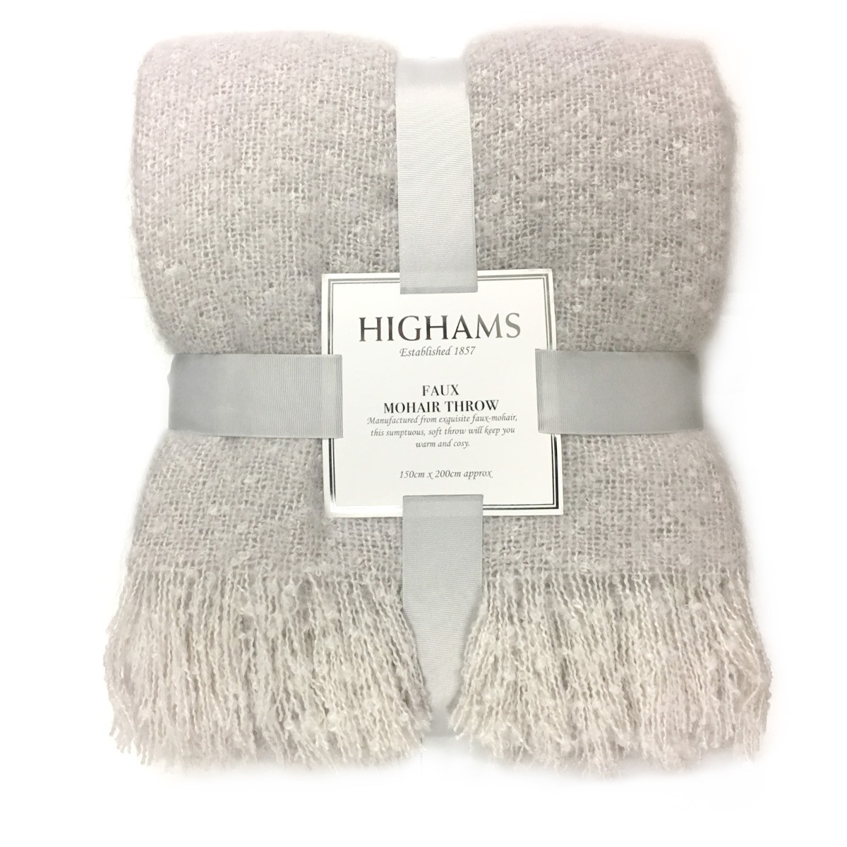 Highams Mohair Throw, Light Grey - 150 x 200cm>