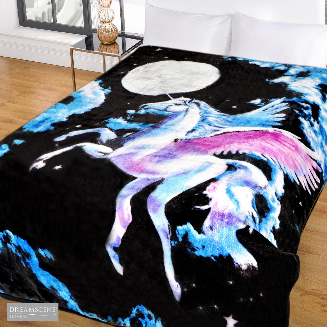 Faux Fur Throw - Midnight Unicorn, 150 x 200 cm>