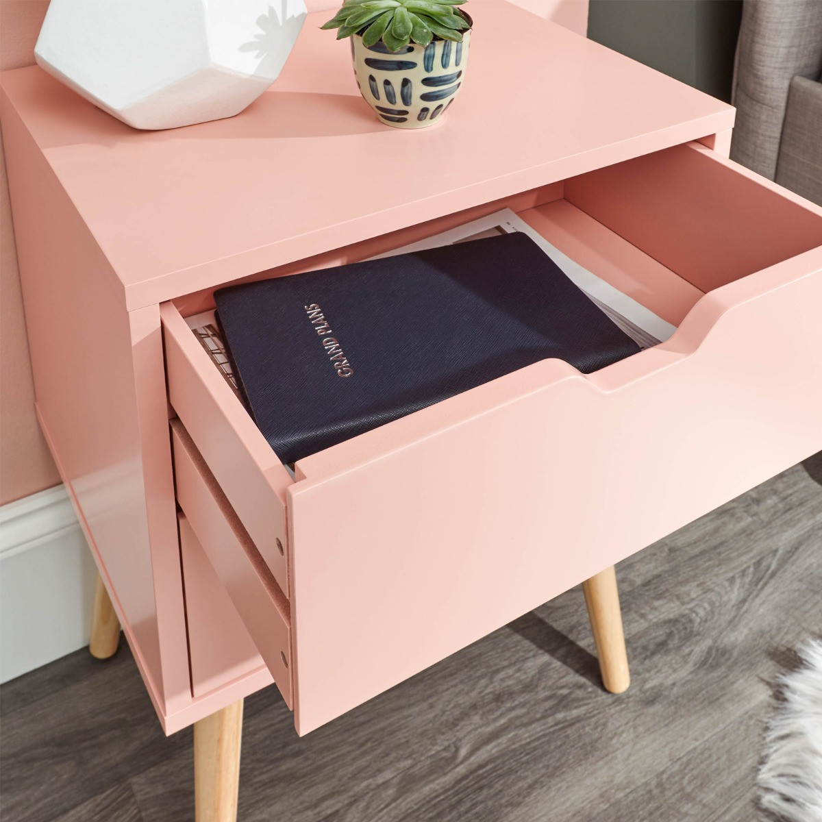 Nyborg Single 2 Drawer Bedside Table - Coral Pink>