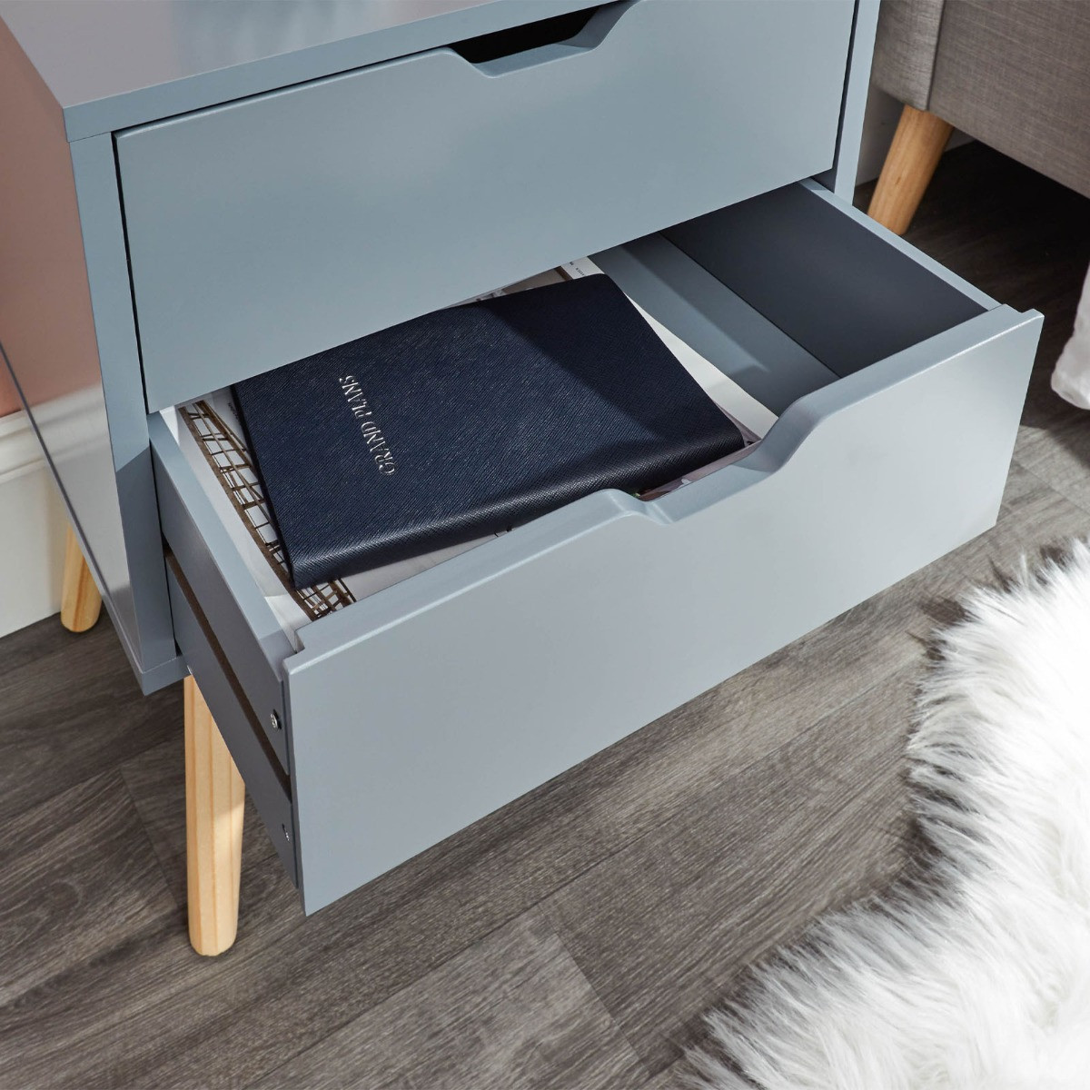 Nyborg Single 2 Drawer Bedside Table - Dark Grey>