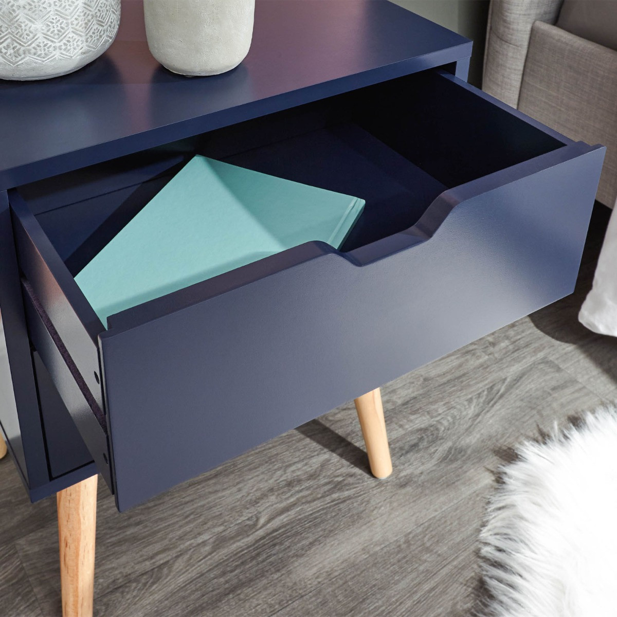 Nyborg Single 2 Drawer Bedside Table - Nightshadow>