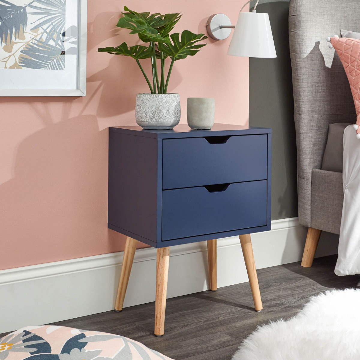 Nyborg Single 2 Drawer Bedside Table - Nightshadow>