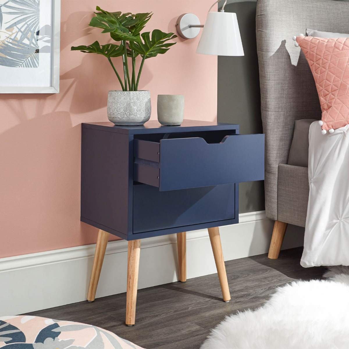 Nyborg Single 2 Drawer Bedside Table - Nightshadow>