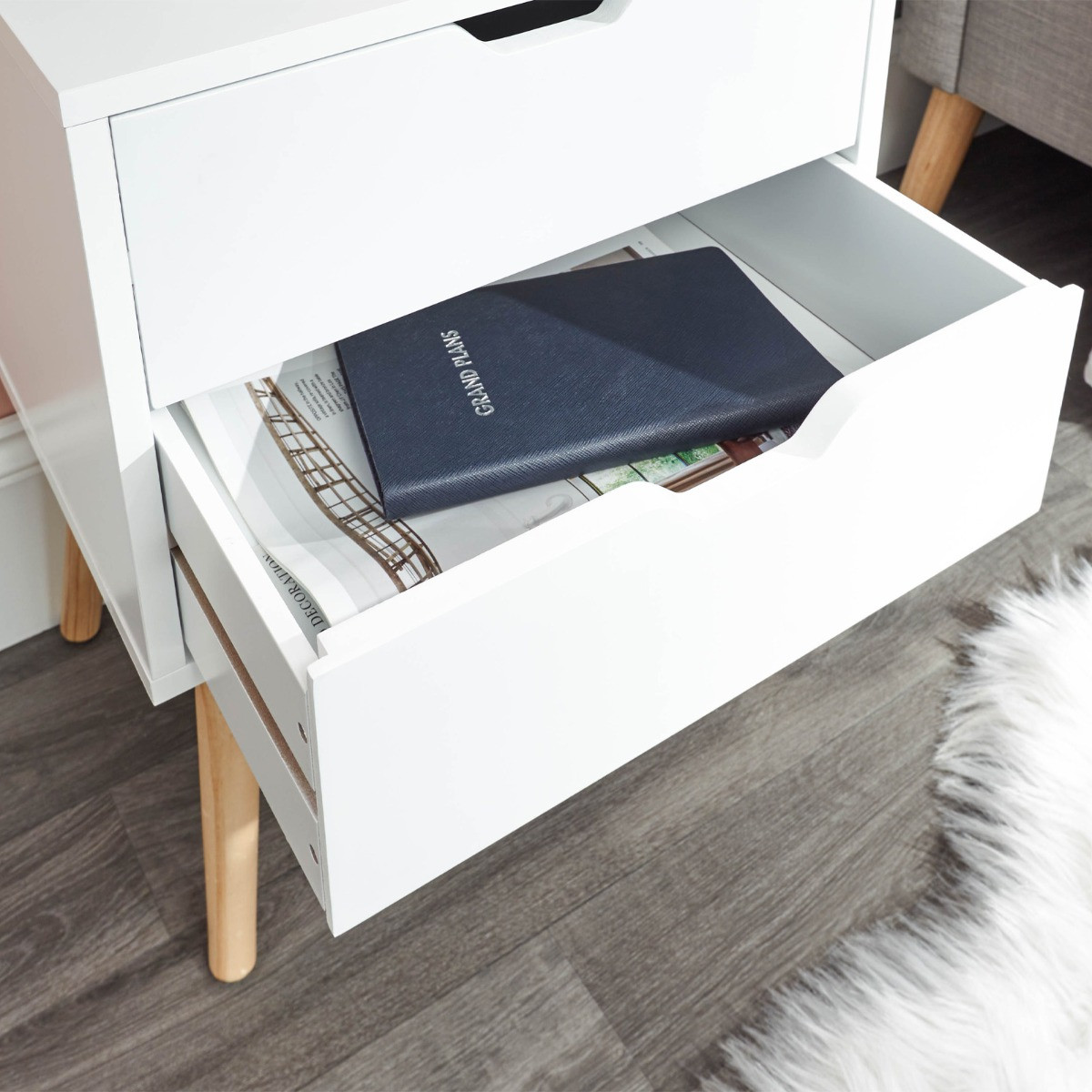 Nyborg Single 2 Drawer Bedside Table - White>