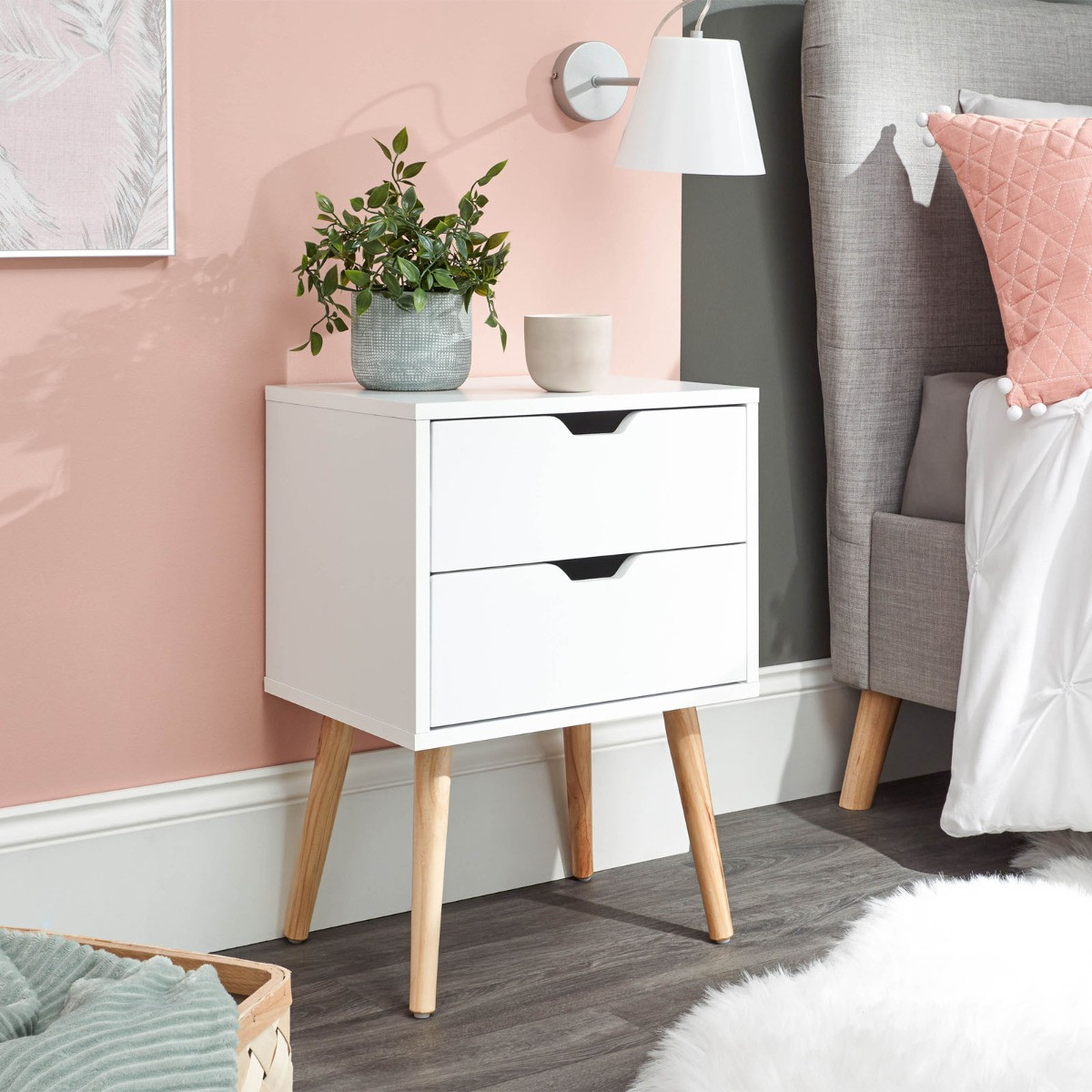 Nyborg Single 2 Drawer Bedside Table - White>