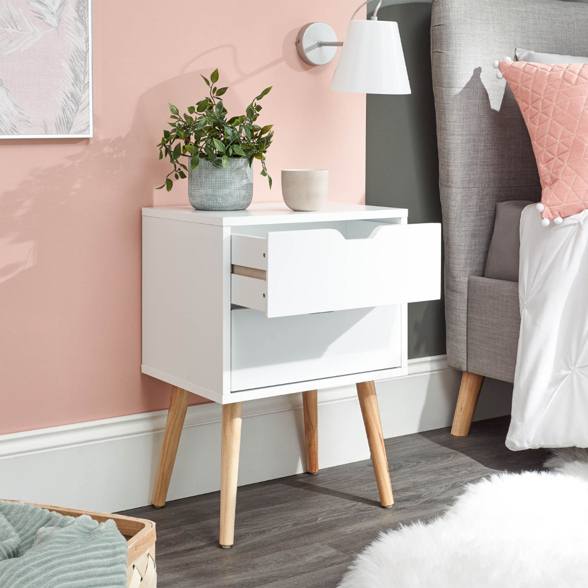 Single 2 Drawer Bedside Table White