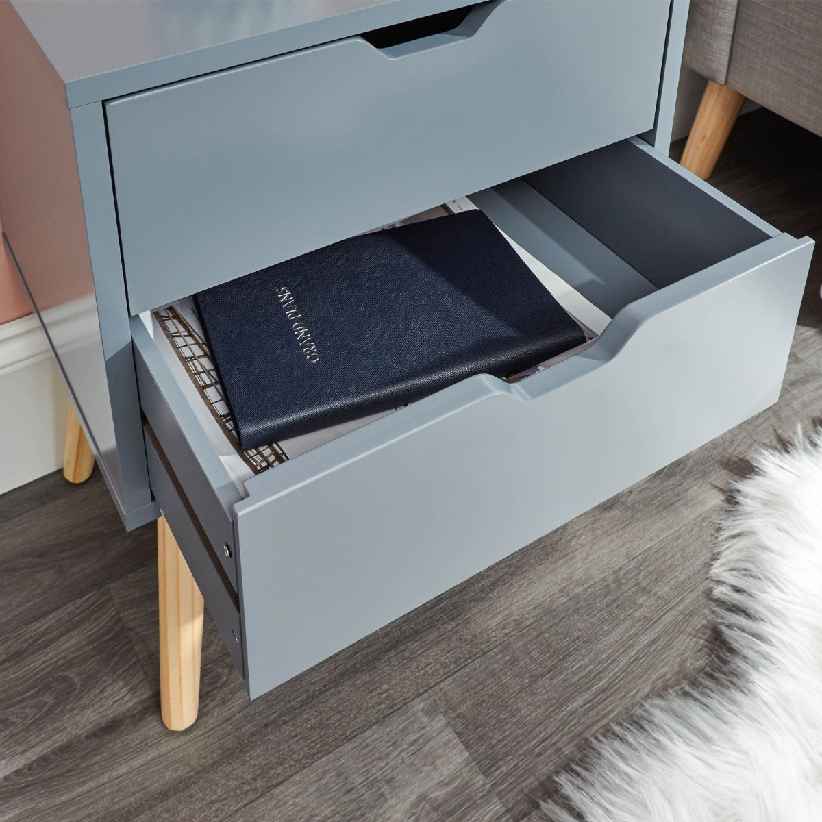 Pair Of 2 Drawer Bedside Tables Dark Grey