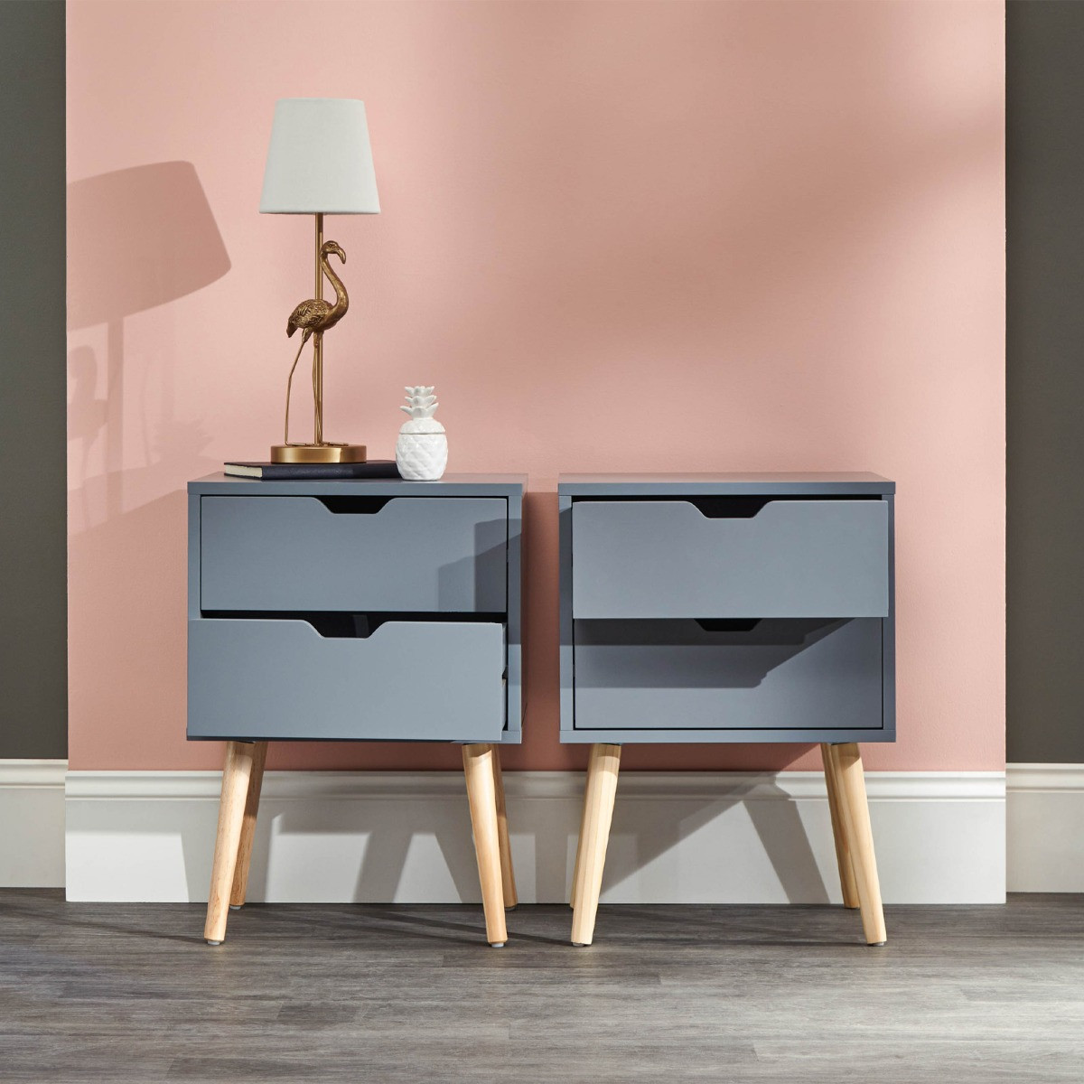 Nyborg Pair Of 2 Drawer Bedside Tables - Dark Grey>