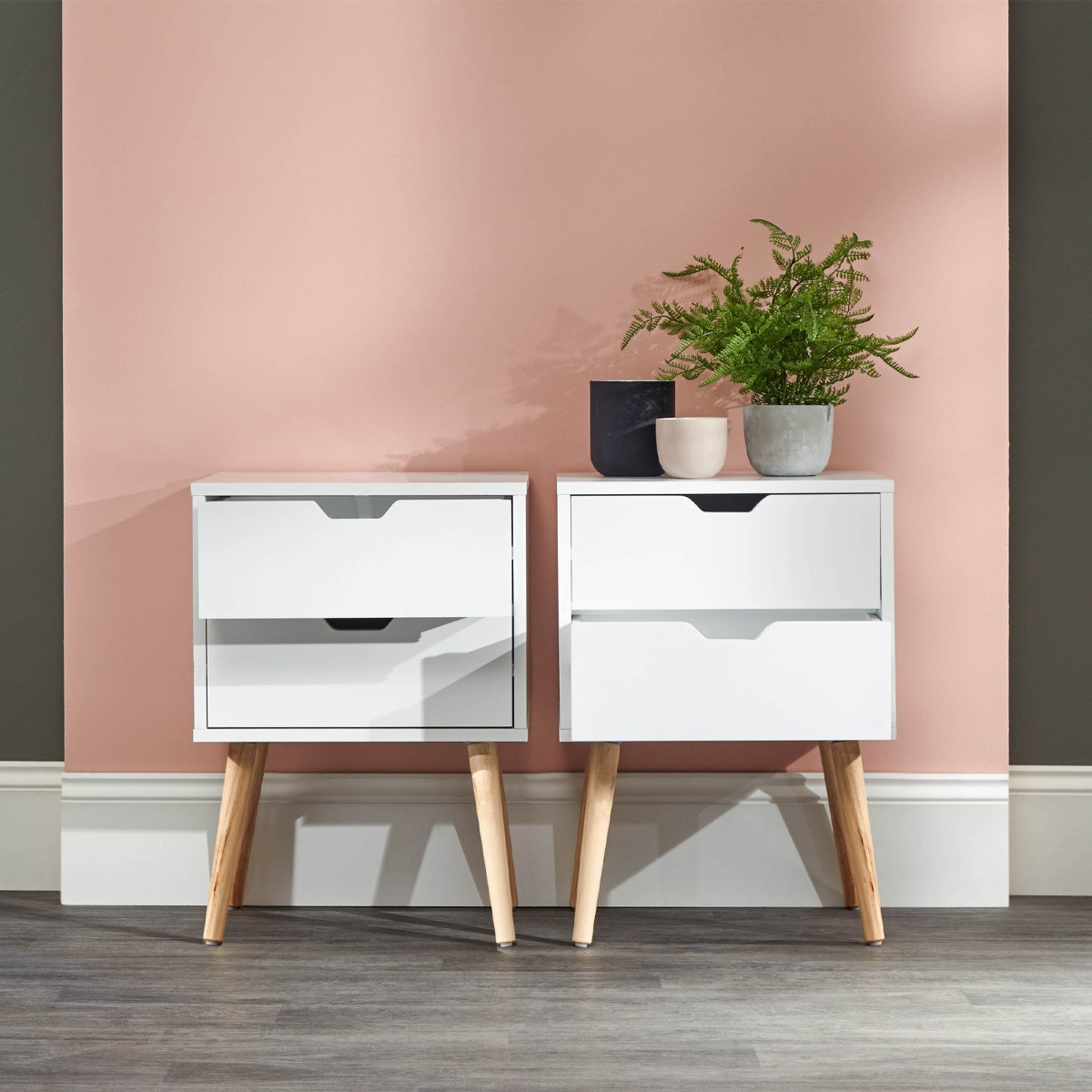 Nyborg Pair Of 2 Drawer Bedside Tables - White>