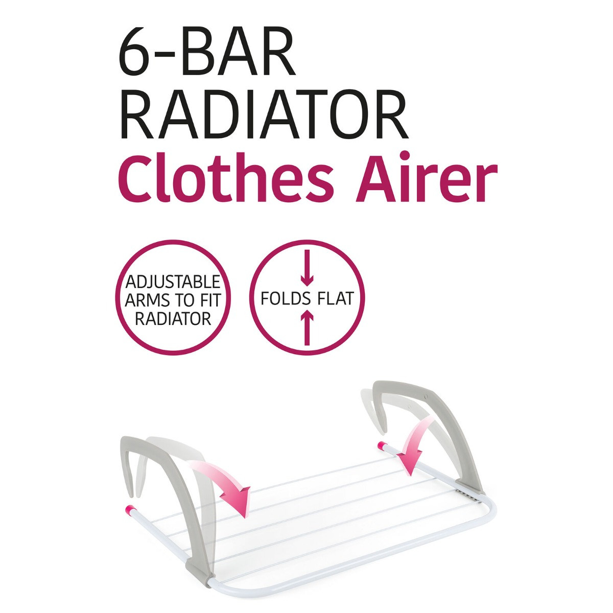 Kleeneze 6-Bar Radiator Clothes Airer, White>