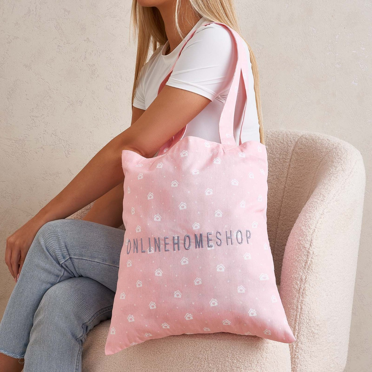 OHS Printed Canvas Tote Bag - Blush Pink>