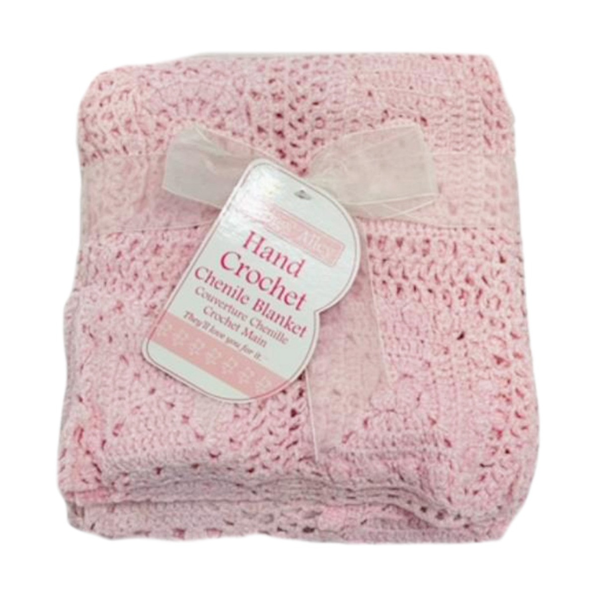 Hand Crochet Chenille Blanket - Blush>