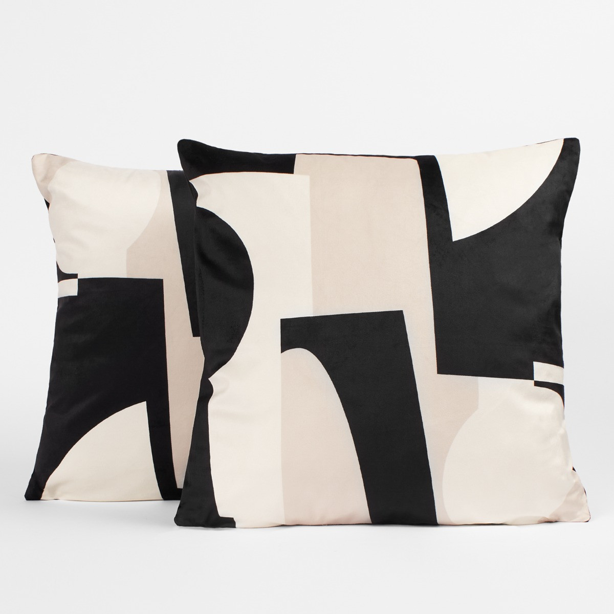 OHS 4 Pack Abstract Print Cushion Covers with Cushion - Black & Neutral>