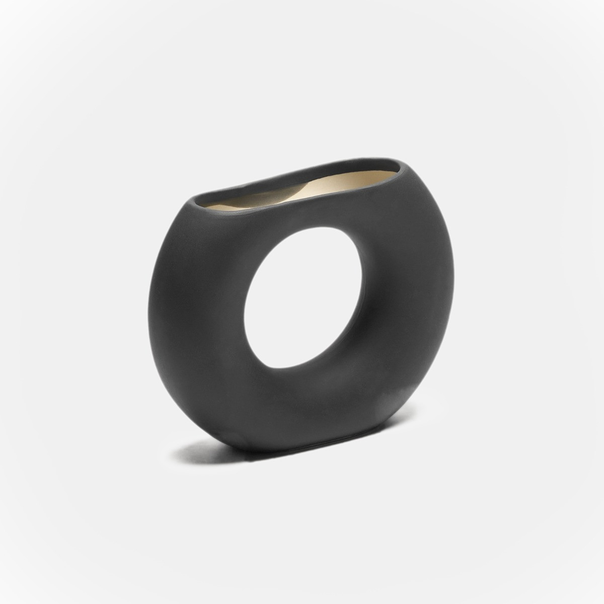 OHS Ceramic Cut Out Donut Vase Charcoal