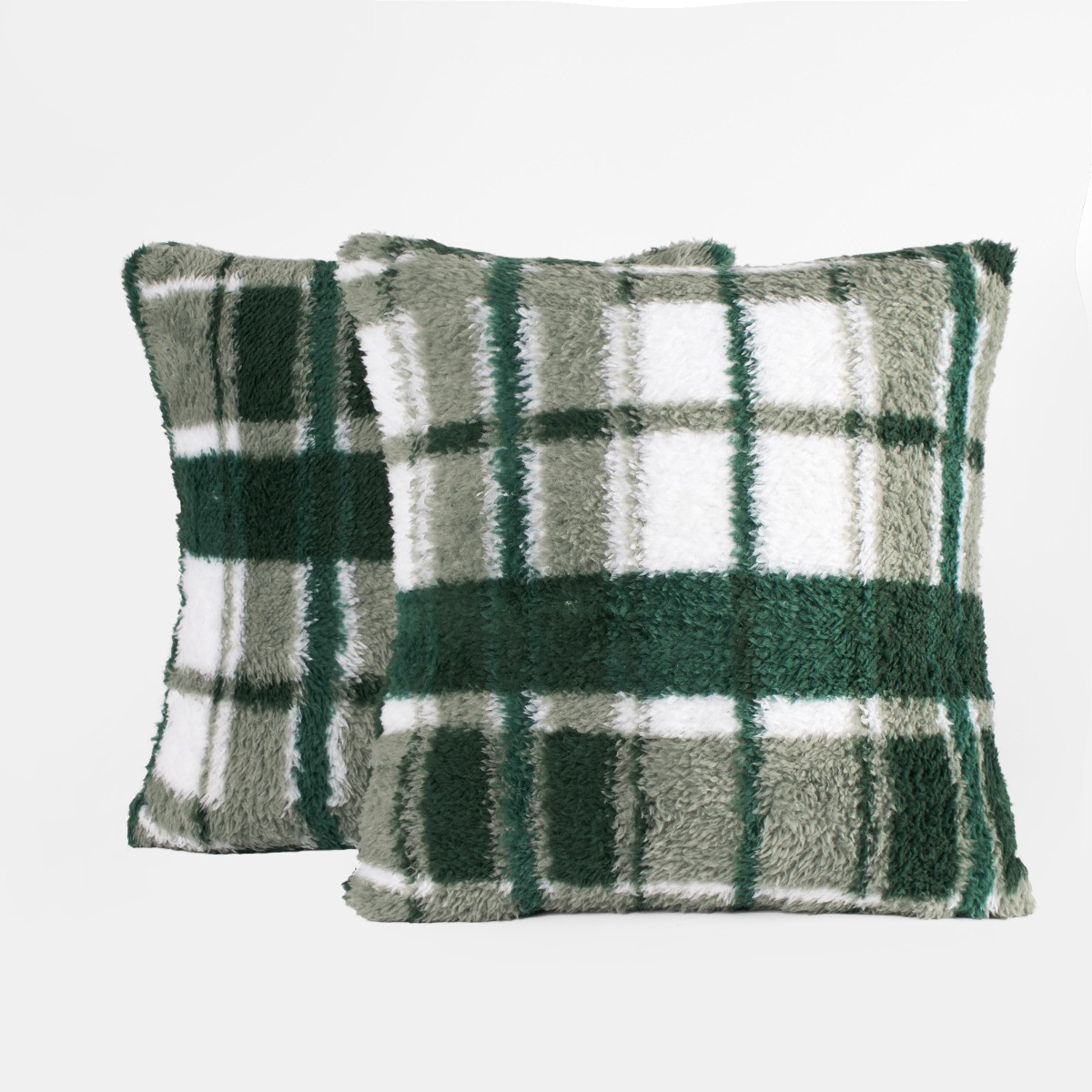 OHS Check Print Teddy Cushion Covers - Forest Green>