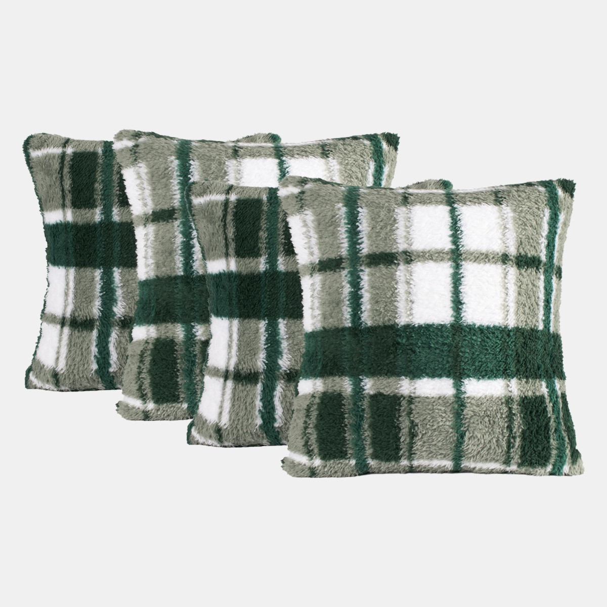 OHS Check Print Teddy Cushion Covers - Forest Green>