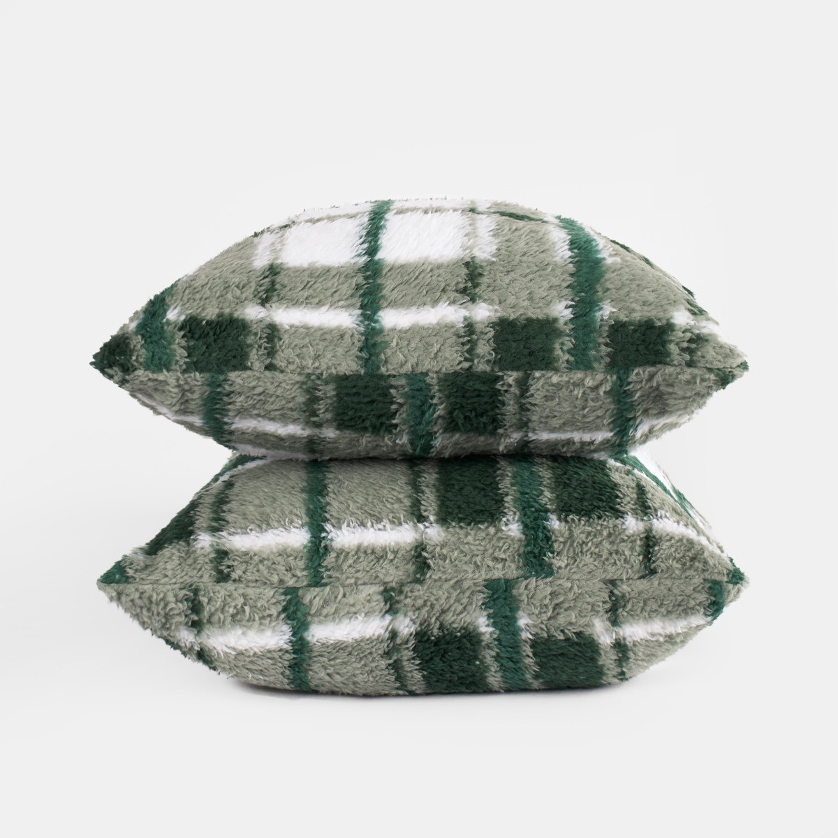 OHS Check Print Teddy Cushion Covers - Forest Green>