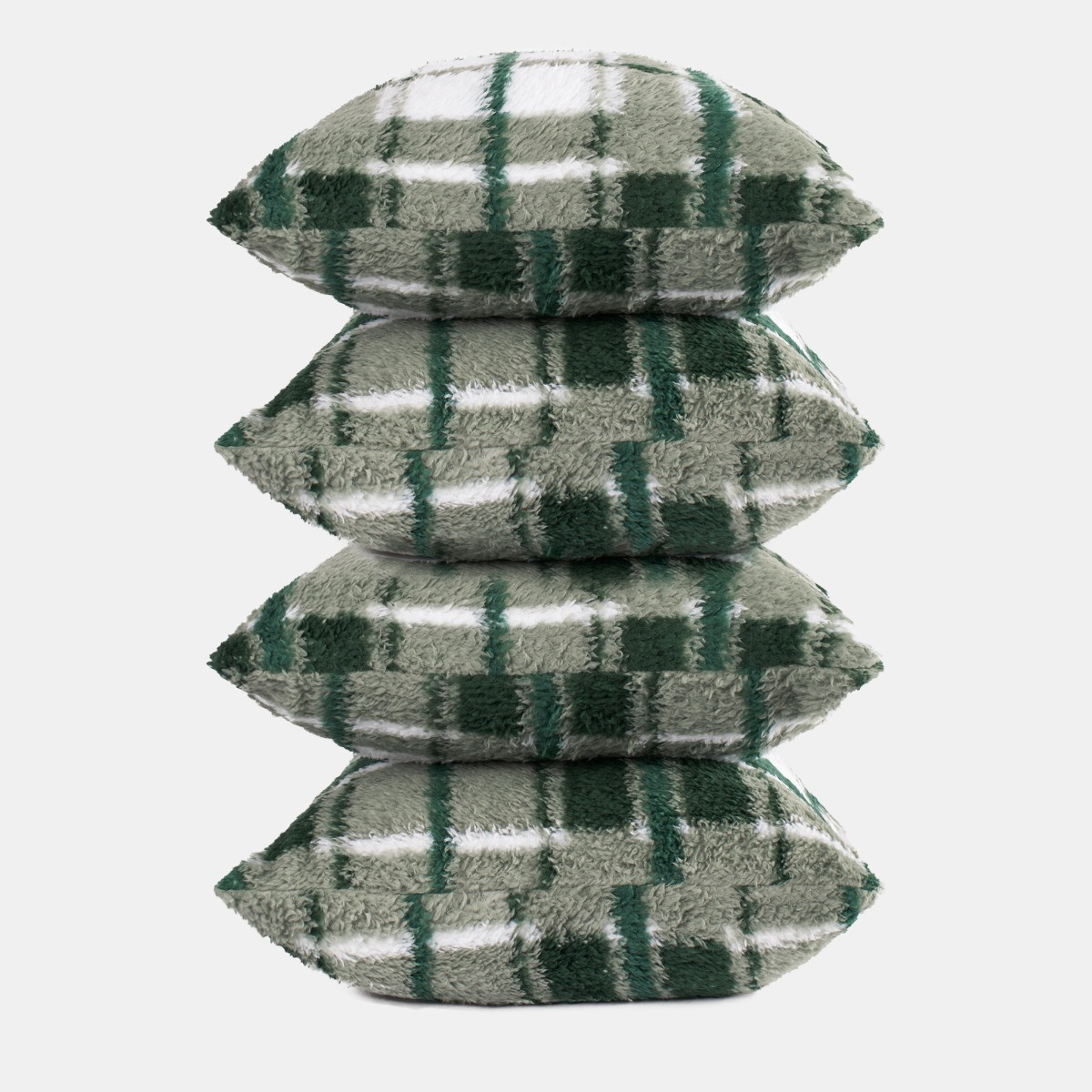 OHS Check Print Teddy Cushion Covers - Forest Green>