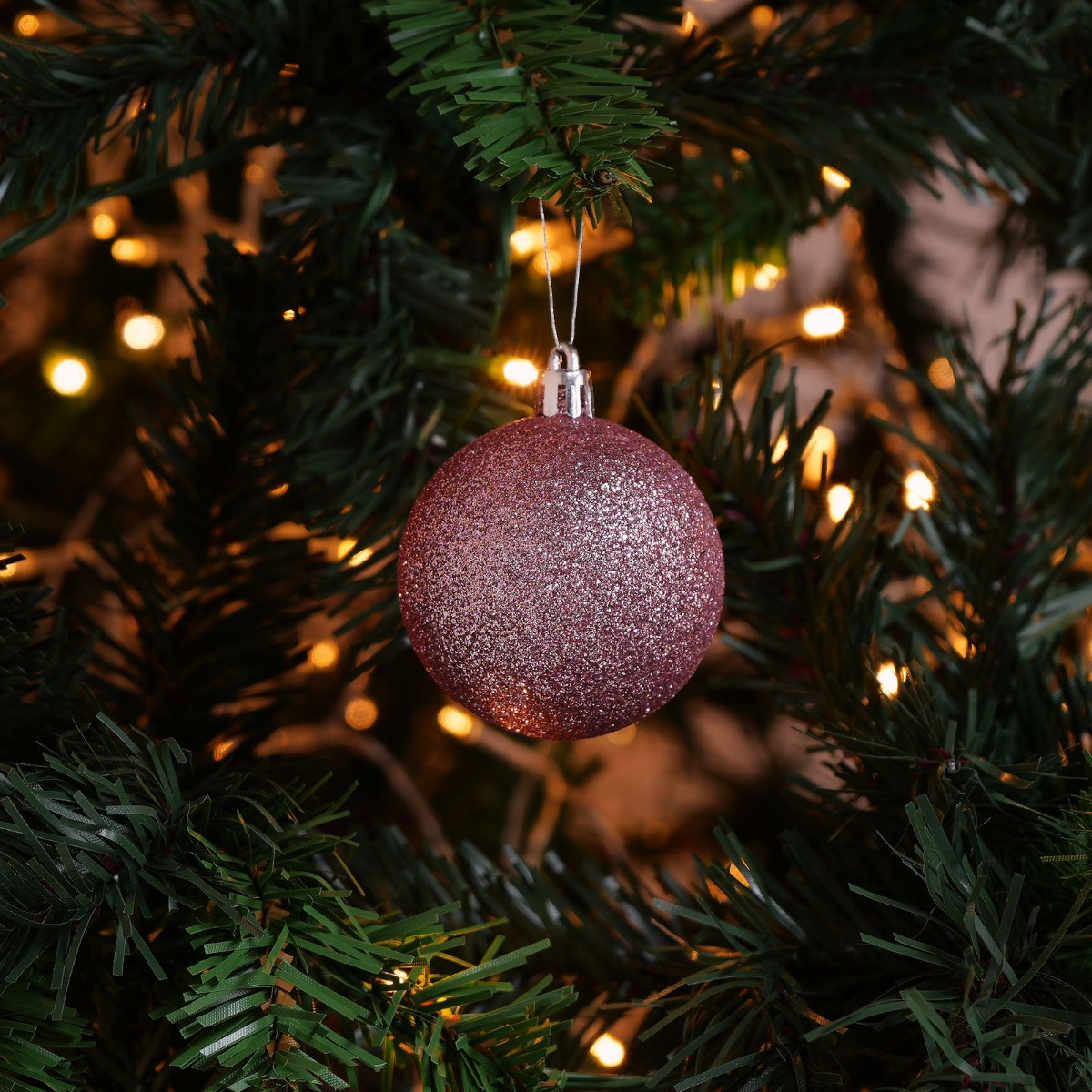 Pack of 6 Christmas Baubles - Rose Gold>