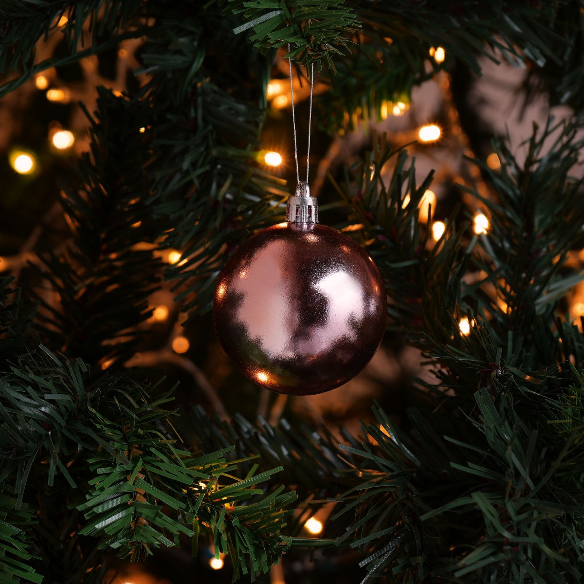 Pack of 6 Christmas Baubles - Rose Gold>