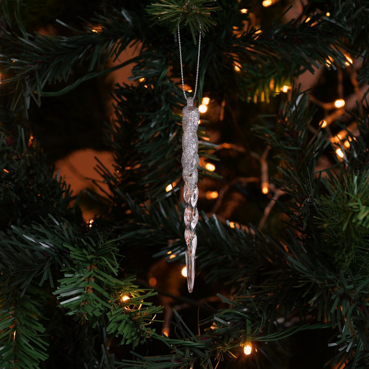 Pack of 6 Icicle Christmas Tree Decorations - Silver>