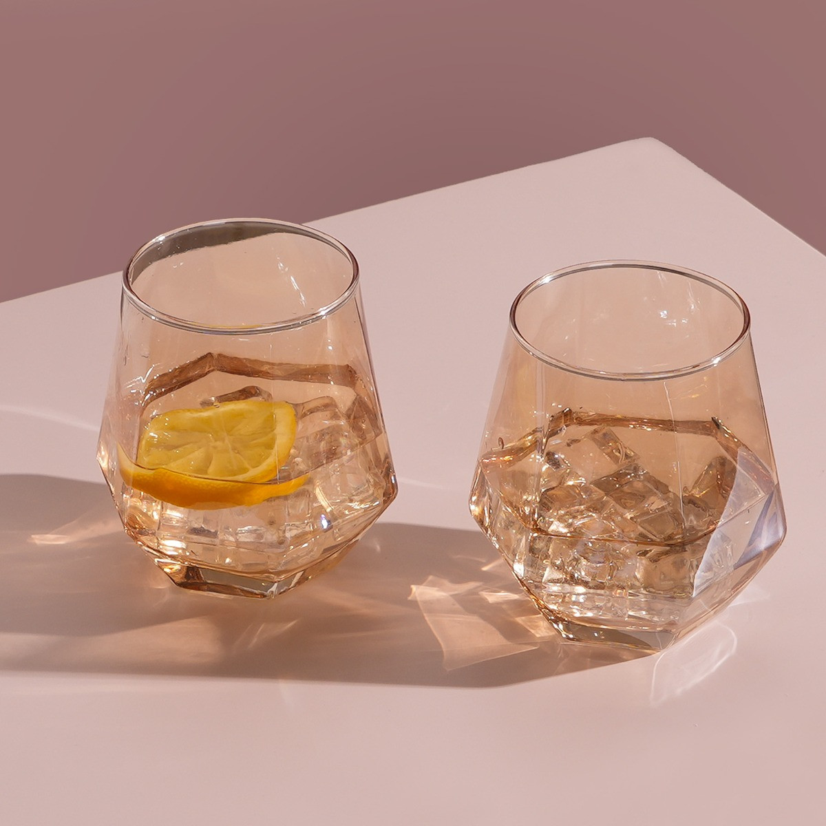 OHS Diamond Drinking Glass, Orange - Set of 2>