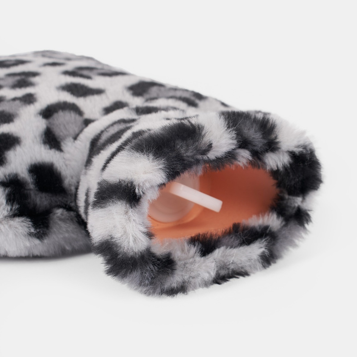 OHS Leopard Print Faux Fur Hot Water Bottle - Charcoal>