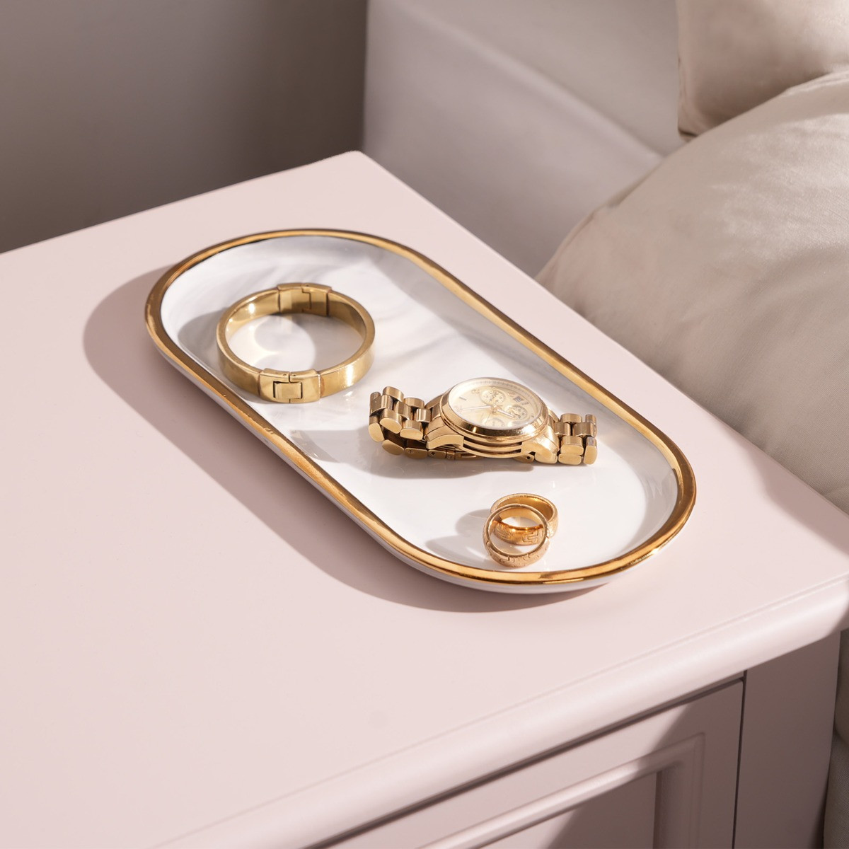 OHS Marble Decorative Jewellery Tray - White>
