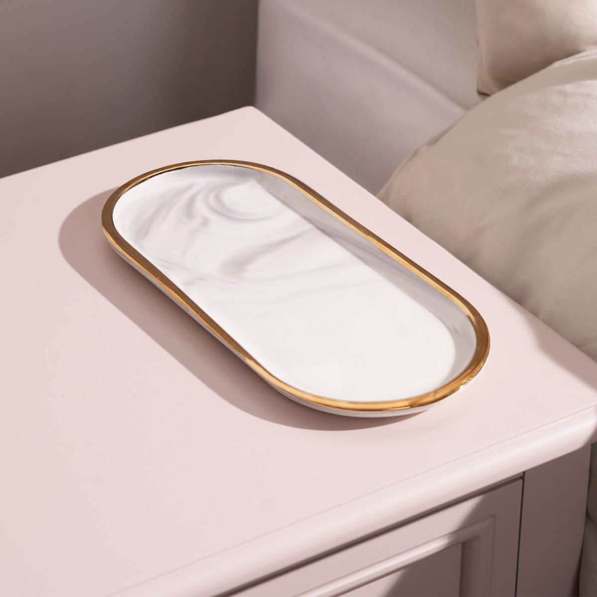 OHS Marble Decorative Jewellery Tray - White>