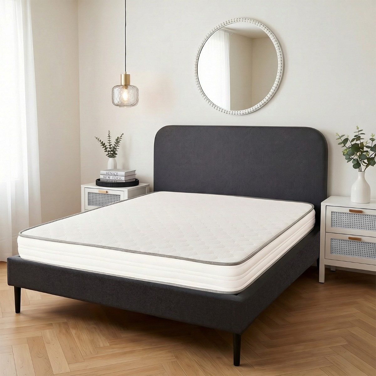 OHS Extra Comfort Memory Foam Spring Mattress, White/Grey Trim – Single>