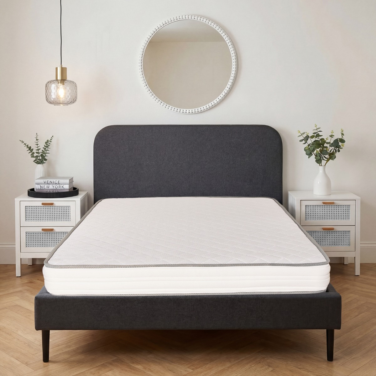 OHS Extra Comfort Memory Foam Spring Mattress, White/Grey Trim – Double>