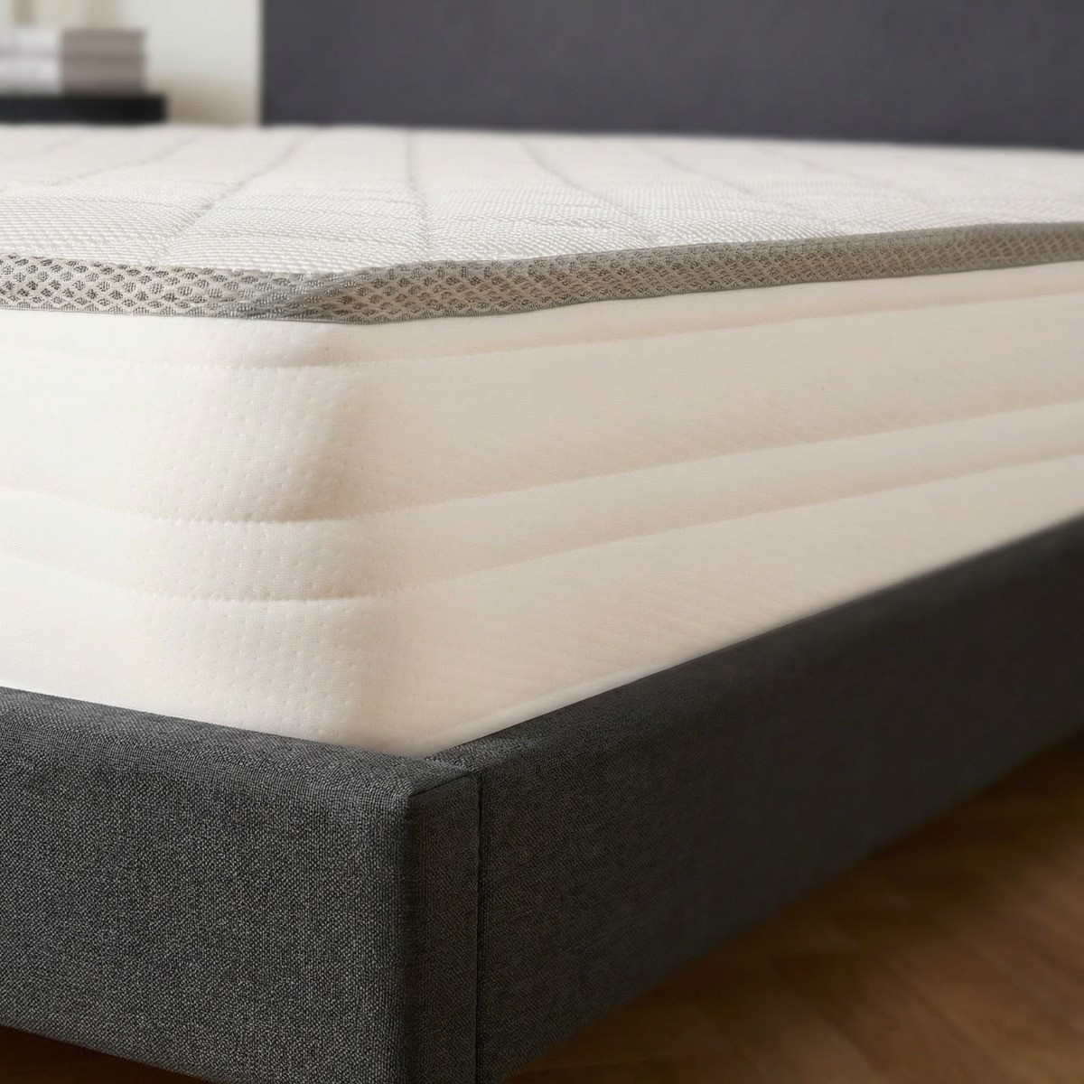 OHS Extra Comfort Memory Foam Spring Mattress, White/Grey Trim – Double>