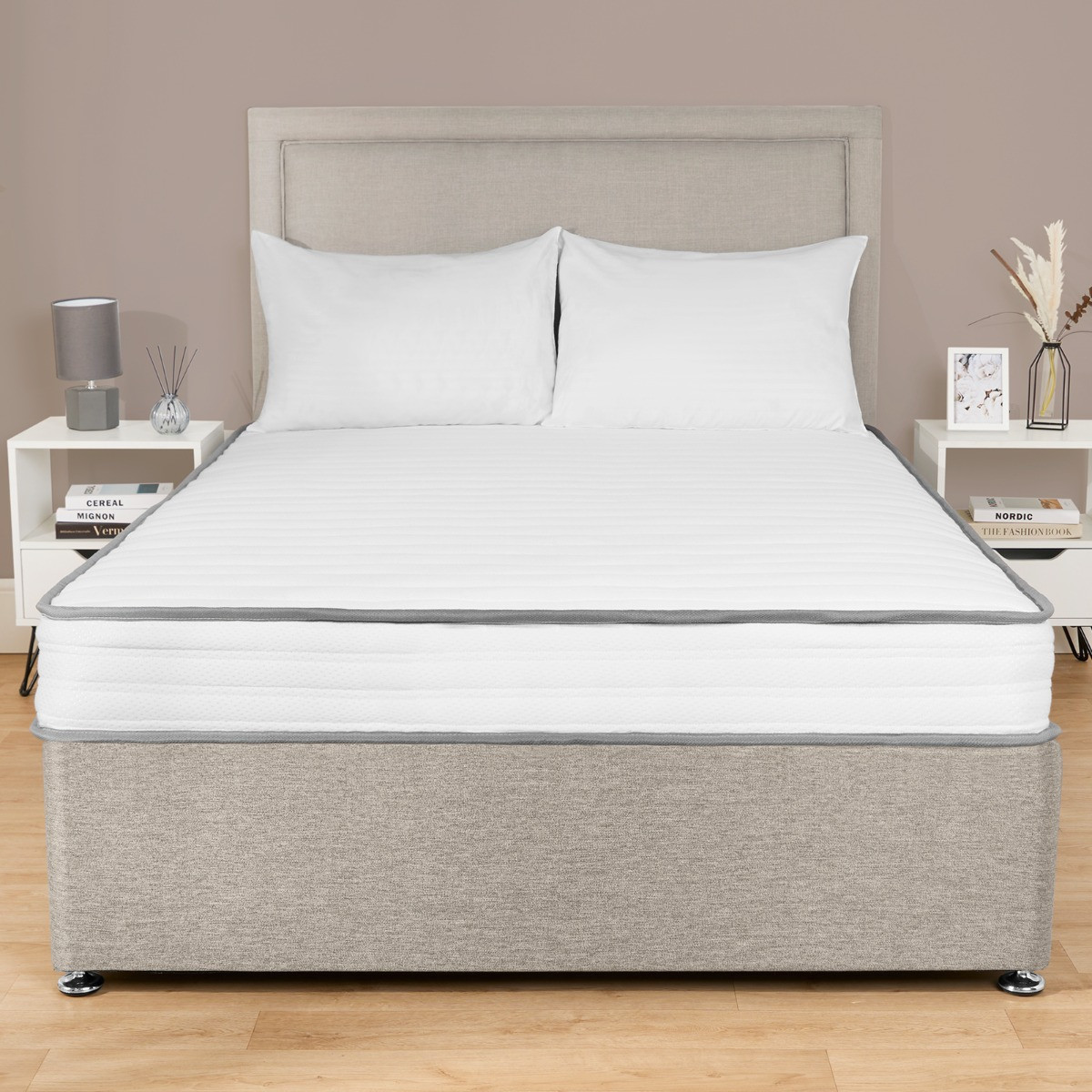 OHS Extra Comfort Memory Foam Spring Mattress, White/Grey Trim – King>