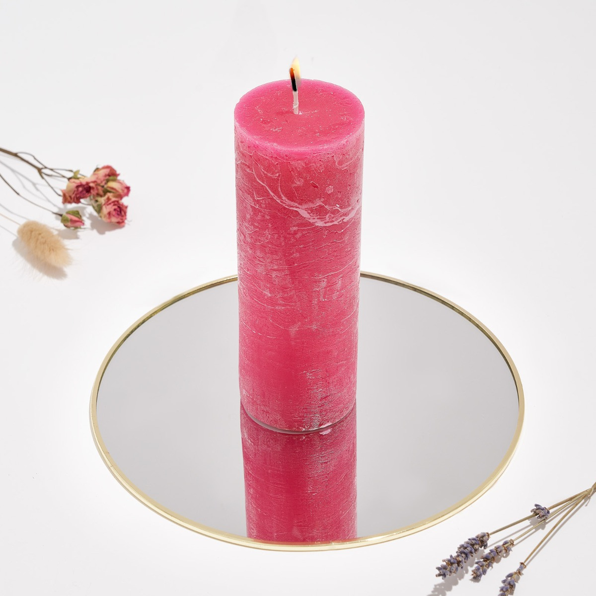Rustic Pillar Candle, Tall - Rose Pink>