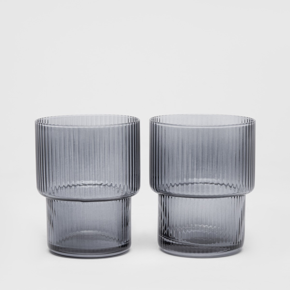 OHS Ribbed Glass Carafe Tumbler Set, Grey - Set of 3>