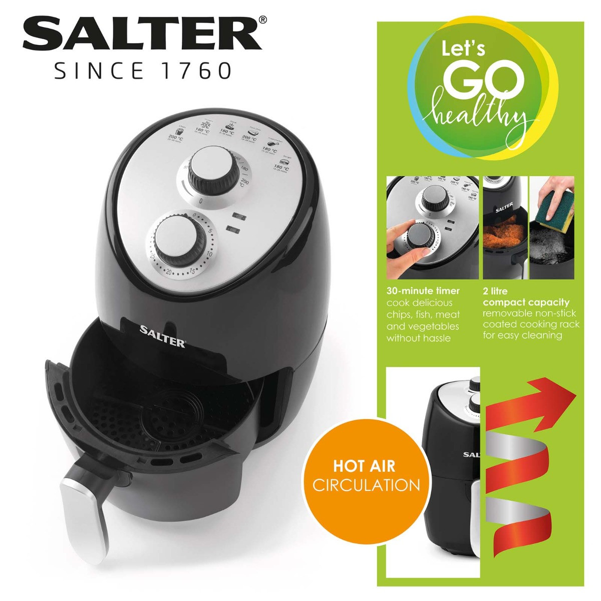 Salter EK2817H 2L Compact Air Fryer - Black/Silver>