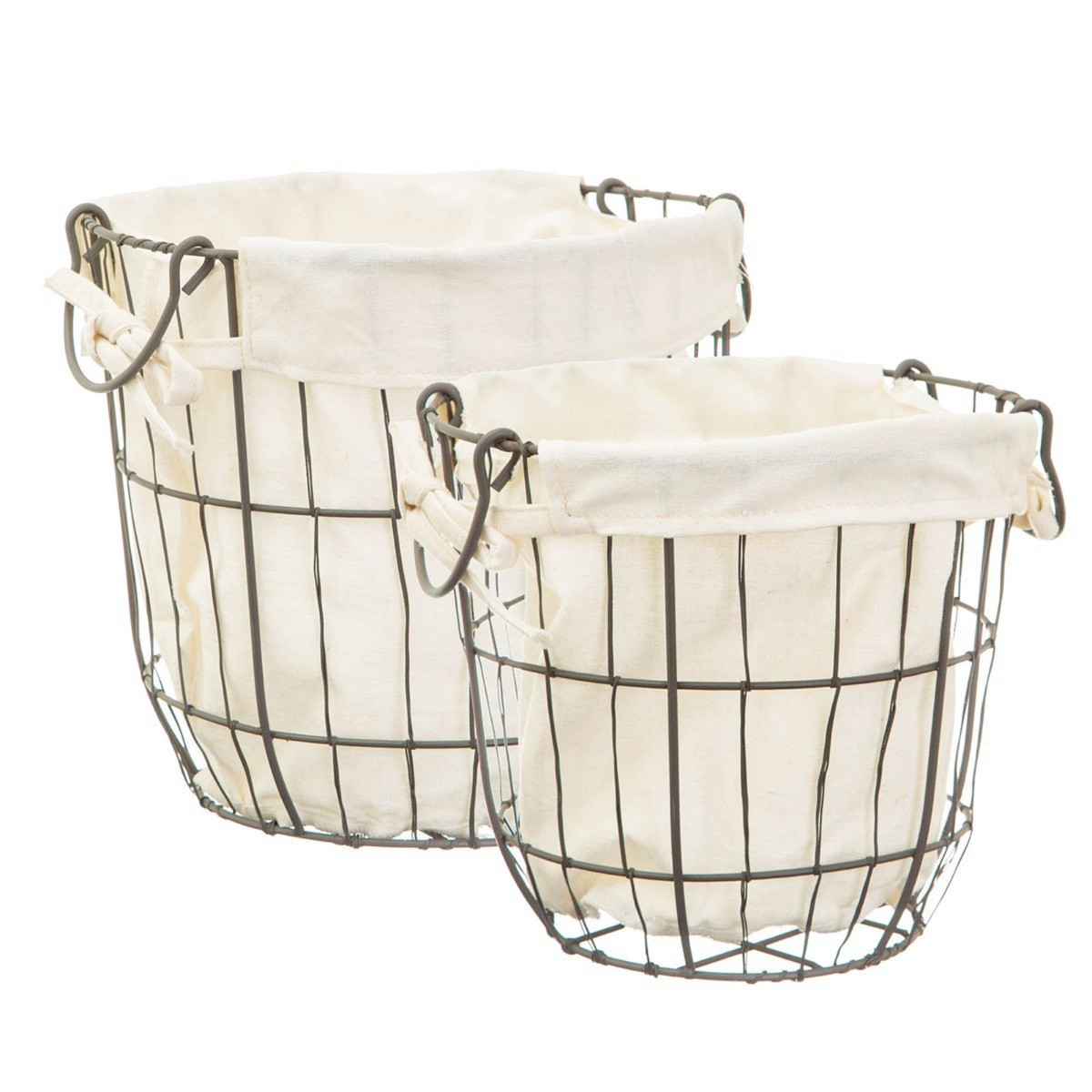 Sass & Belle Round Wire Storage Baskets With Lining, 2 Pack - Black>