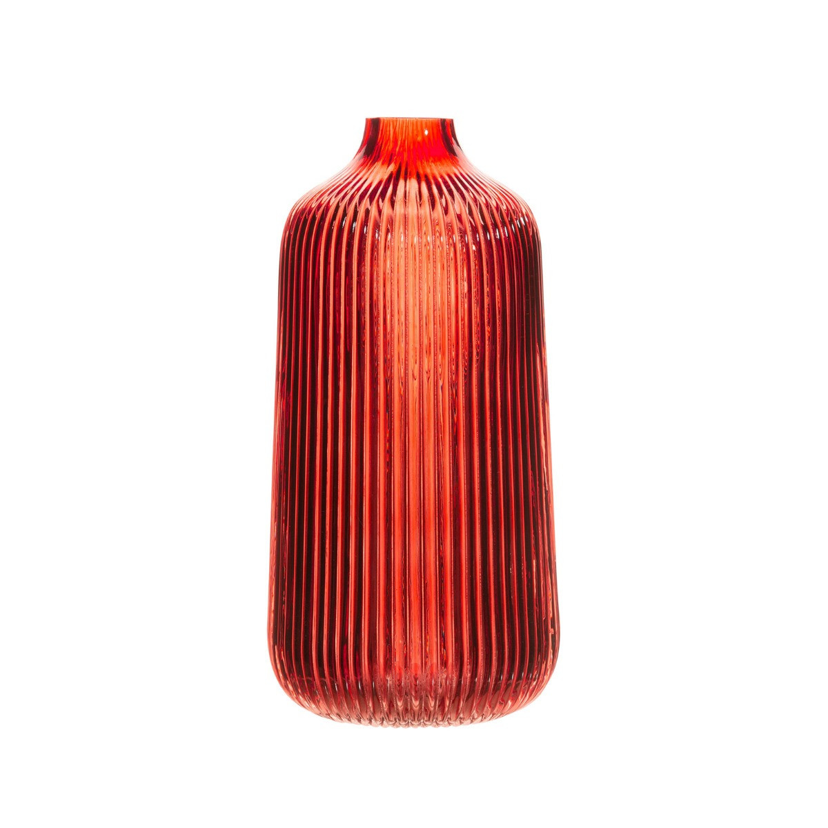 Sass & Belle Fluted Glass Vase, Amber - Tall>