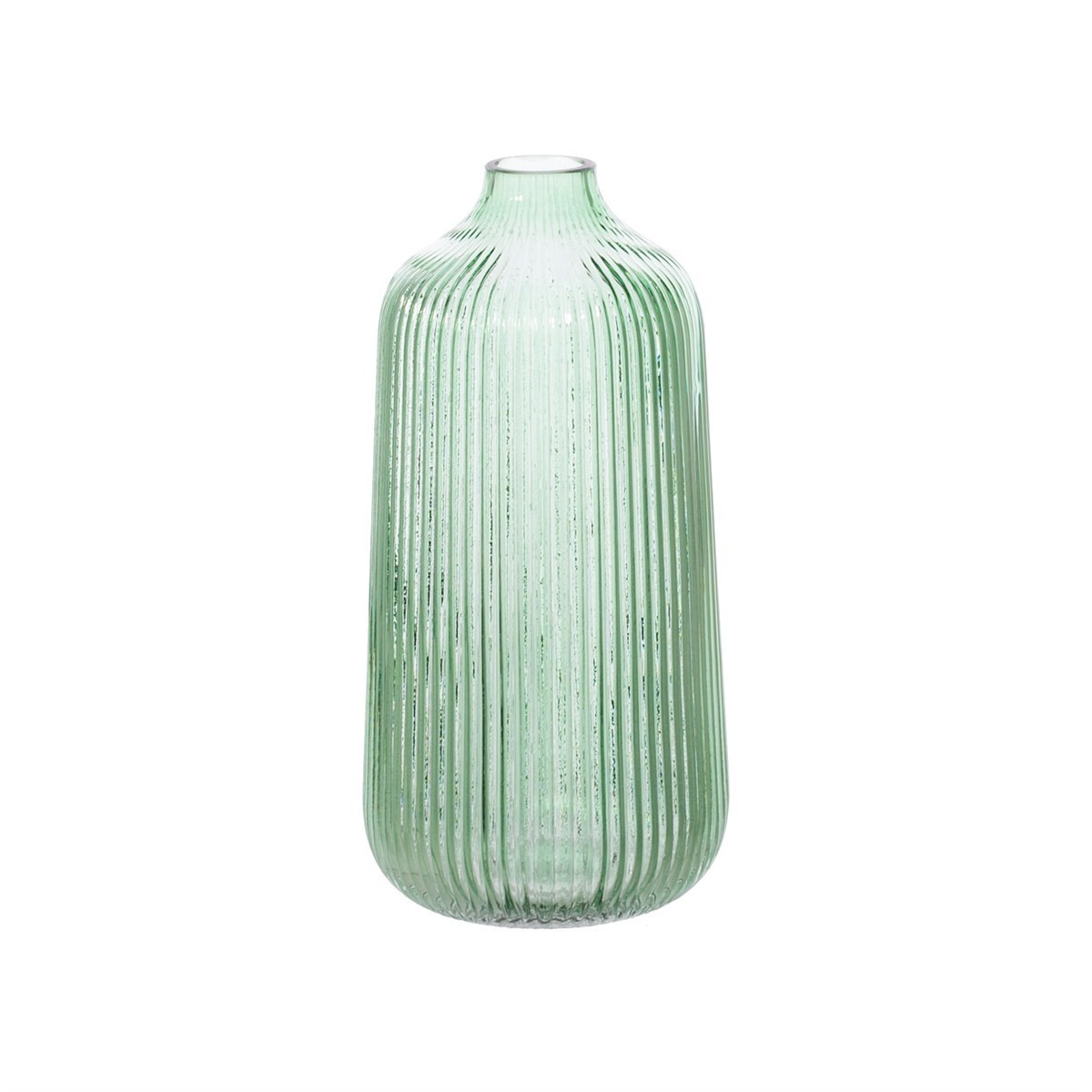 Sass & Belle Fluted Glass Vase, Green - Tall>