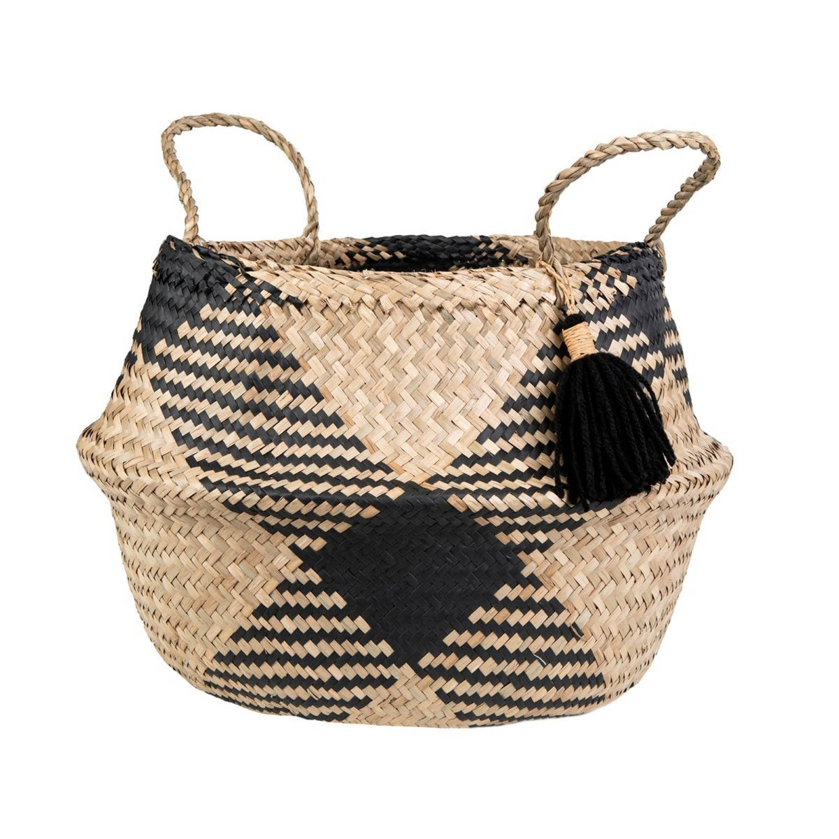 Sass & Belle Tribal Tassel Basket - Black>