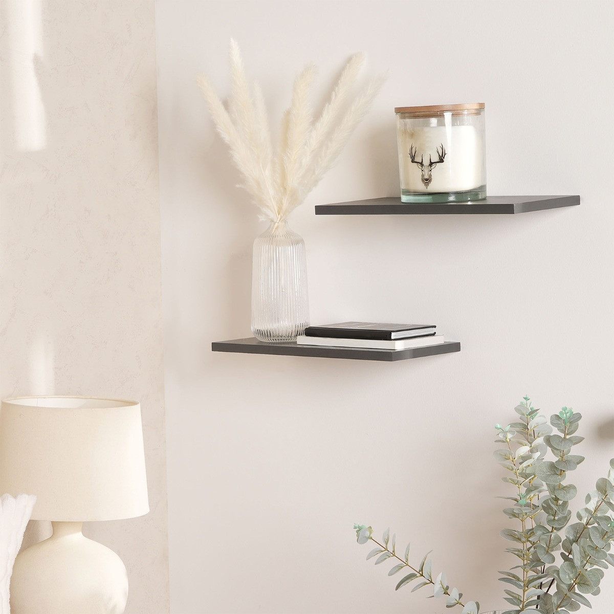 OHS Set Of 2 Floating Shelves, Grey - 20 x 40 cm>