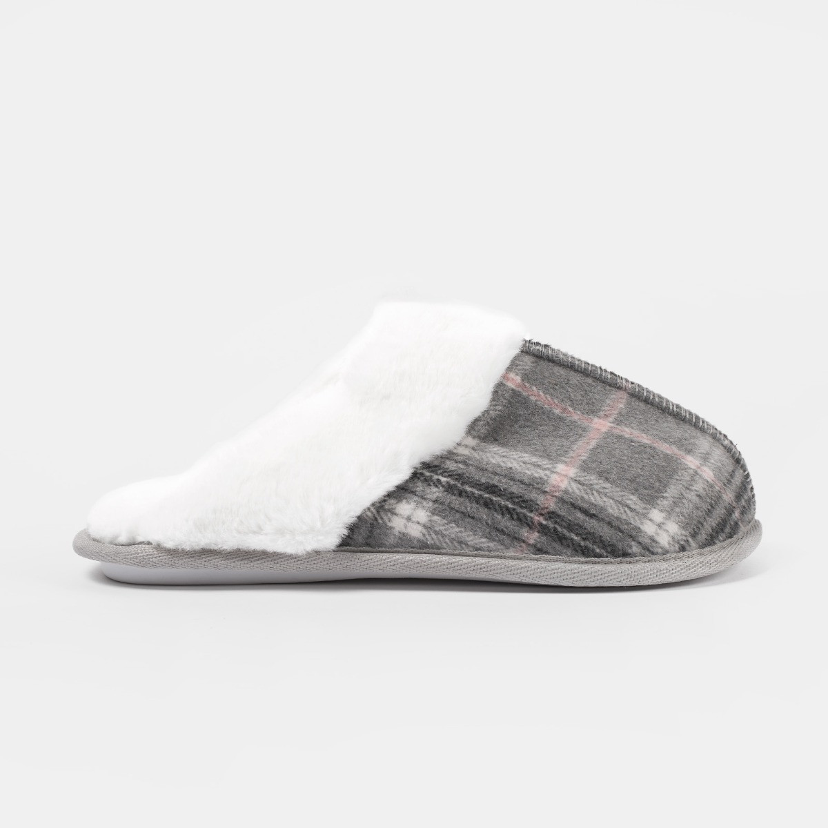 OHS Check Print Knit Mule Slippers - Grey>