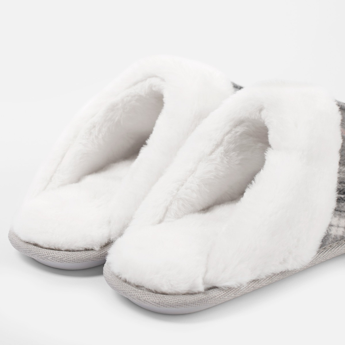 OHS Check Print Knit Mule Slippers - Grey>