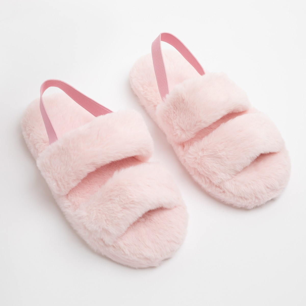 OHS Faux Fur Platform Slippers - Blush>