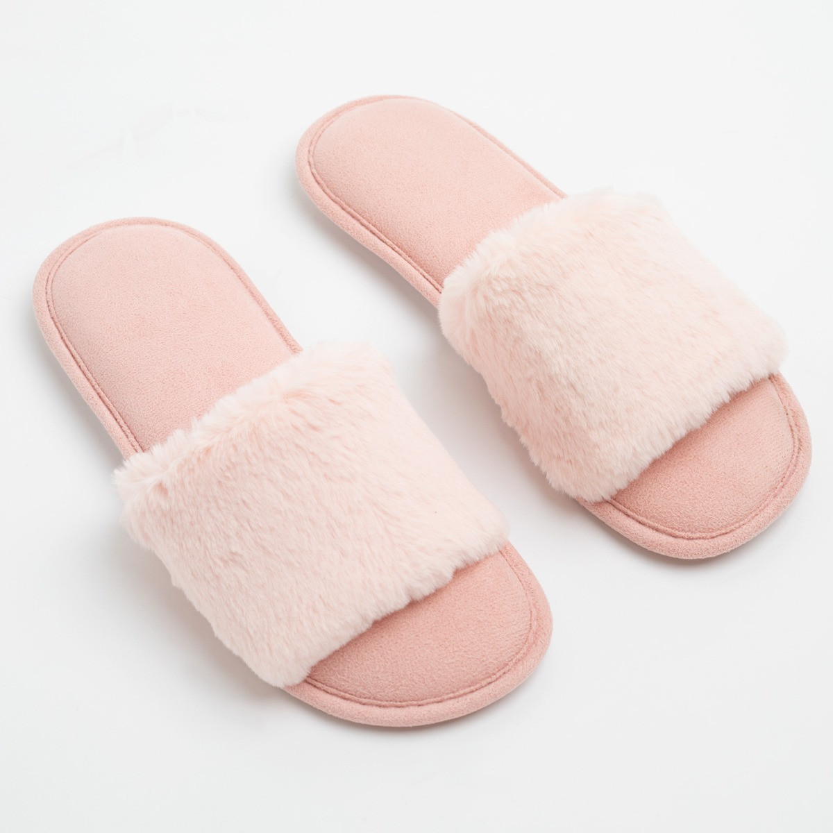 OHS Faux Fur Slider Slippers, Blush - Large 7/8>