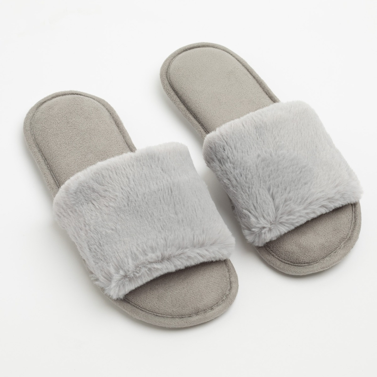 OHS Faux Fur Slider Slippers - Grey>